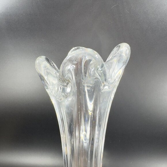 Vintage 1980s Clear Swung Art Glass Vase Tall Glass Decor Abstract Shaped Vase - Picture 3 of 15